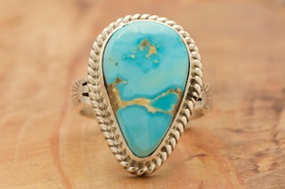 Genuine Kingman Turquoise Sterling Silver Navajo Ring